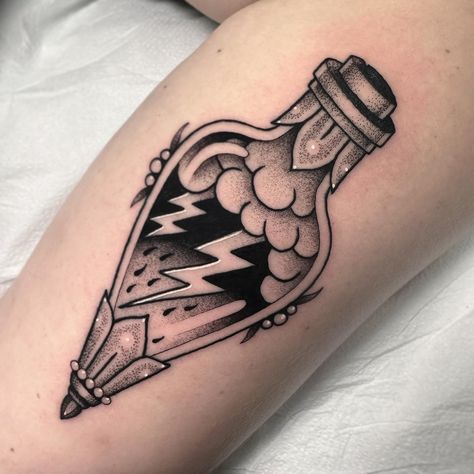 PATRICK WHITING | Lightning in a bottle ⚡️ | Instagram Lighting In A Bottle Tattoo, Storm In A Bottle Tattoo, Lightning In A Bottle Tattoo, Weather Tattoo, In A Bottle Tattoo, Ocean Sleeve Tattoos, Symbols Tattoos, Ocean Sleeve, Storm Tattoo