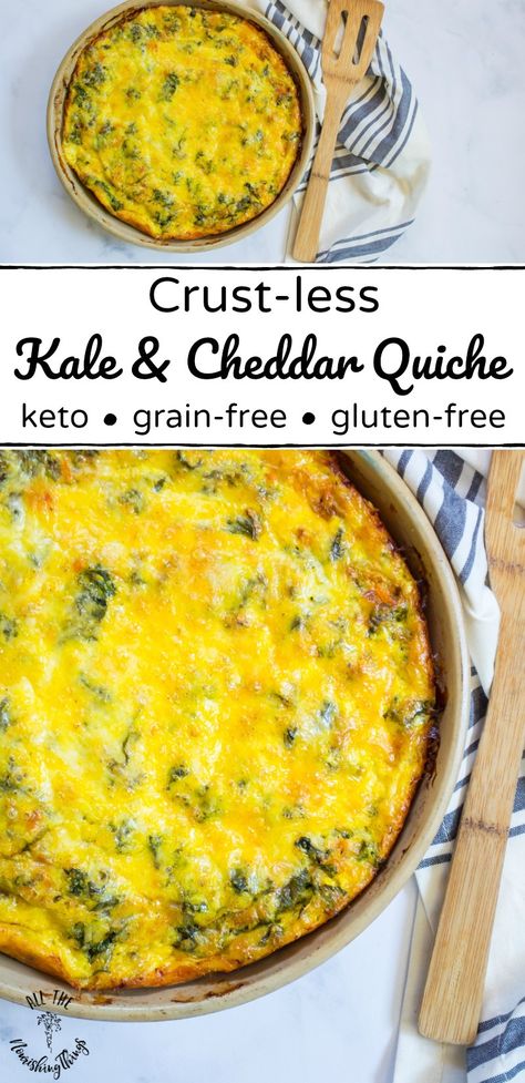 This Crust-less Kale and Cheddar Quiche is so quick and easy to whip up for a keto breakfast or dinner. With a dairy-free option, this quiche can be Whole30 and paleo-friendly, too. Makes great leftovers! #allthenourishingthings #quiche #keto #whole30 #paleo #dairyfree #kale #nourishing #ketobreakfast #whole30breakfast Quiche Keto, Kale Quiche, Cheddar Quiche, Whole 30 Breakfast, Queso Cheddar, Diet Breakfast Recipes, Kale Recipes, Low Carb Breakfast Recipes, Paleo Whole 30