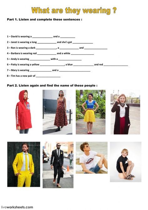 The clothes interactive and downloadable worksheet. You can do the exercises online or download the worksheet as pdf. Describe Clothes, Describing Clothes, Vocabulary Clothes, Clothes Worksheet, Describing People, English Grammar Quiz, Kids Fashion Show, English Worksheets For Kindergarten, Grammar Quiz