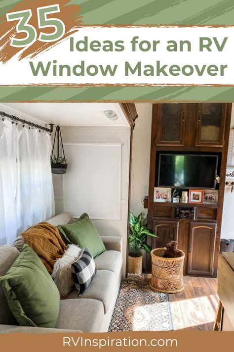 Rv Window Makeover, Rv Window Treatments, Camper Blinds, Camper Makeover Ideas, Window Makeover, Rv Living Room, Rv Curtains, Camper Curtains, Rv Windows