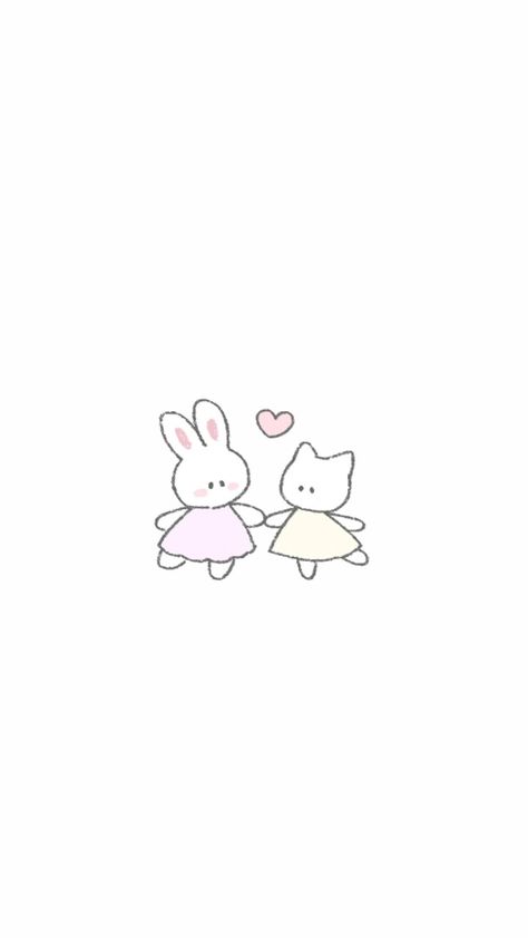 Cute Sister Drawings, Cat And Bunny Drawing, Bunny In Love, Cat And Bunny, Holding Hands Drawing, Hugging Drawing, Best Friend Wallpaper, Cute Sister, Cat Hug