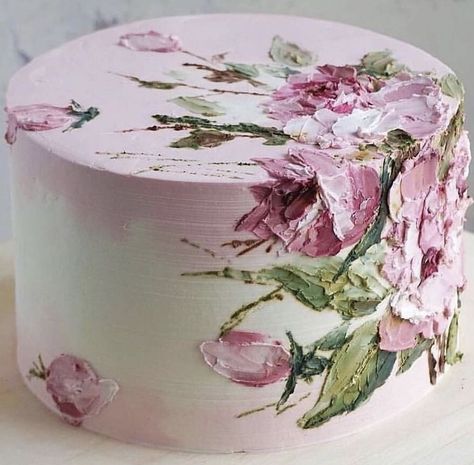 Floral Birthday Cakes For Women, Pallet Knife Cake Decorating, Painting On Cake, Painted Buttercream Cake, Wedding Cake Peonies, Floral Cake Design, Floral Cakes, Painted Cake, Hand Painted Cakes