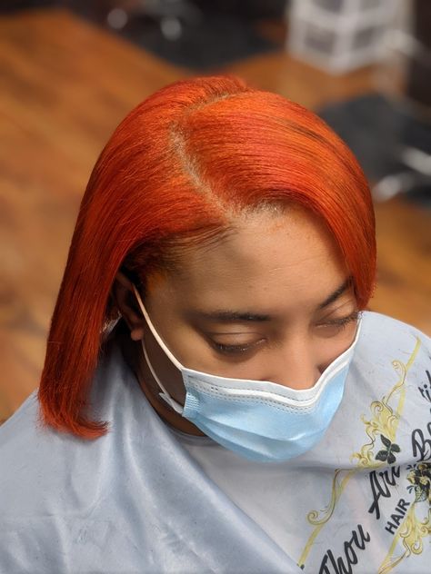 Natural hair treated and colored .. Silk Press Fall Color Silk Press, Ginger Hair Black Women Silk Press, Ginger Hair Black Women Natural Silk Press, Wrapping Silk Press At Night, Im Getting My Silk Press Mama Dat Burn, Orange Copper, Silk Press, Hair Salon, Beautiful Hair