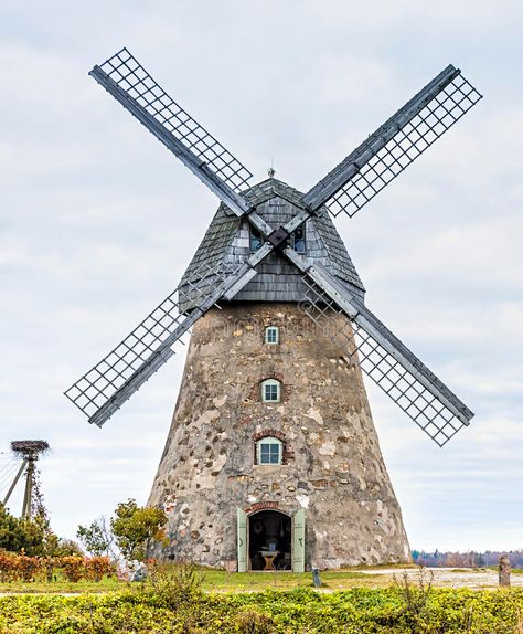 Old windmill near Cesis, Latvia, Europe. Cesis region is beauty spot in Latvia where medieval history meets with marvelous scenic landscapes royalty free stock image Cesis Latvia, Windmill Images, Windmill Photos, Windmill Landscaping, Windmill Art, Windmill Water, Holland Windmills, Watercolor Autumn Leaves, Old Windmills