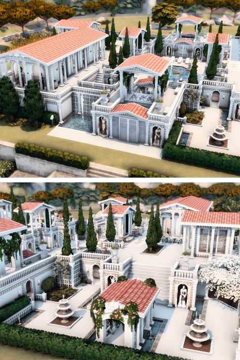 Created for the Simythology Collaboration.
Cicera Villa is a Roman, Greek-inspired home perfect for a family of 8.
It's built on a 50 x 50 lot in Tartosa. There is a Hot spring room, Living Room, Kitchen, Dining Room, Study, 4 Bedrooms, and 4 Bathrooms.
Outside is a BBQ and eating area, Swimming pool and lounge chairs.
All for only $543,150 Simoleons

Download @ https://www.thesimsresource.com/downloads/1675597 Sims 4 Greek Villa, Greek Villa Floor Plan, Roman Inspired House, Greek Style Mansion, Sims 4 Houses 50x50, Bloxburg Villa Layout, Sims 4 Greek House, Sims 4 50x50 House, Roman House Design