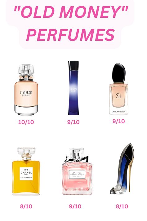 #bestperfumes #perfumes #oldmoney #oldmoneyperfumes #givenchy #armani #chanel #dior #herrera #pinterest Old Money Perfume, Dior Paris, Miss Dior, Old Money, Giorgio Armani, Givenchy, Dior, Chanel, Paris