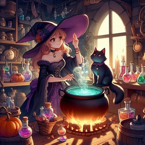 Mystical Artwork, Spooky Halloween Pictures, Witchy Room, Witch Wallpaper, Autumn Witch, Witch Pictures, Witch Room, Fantasy Witch, Anime Witch