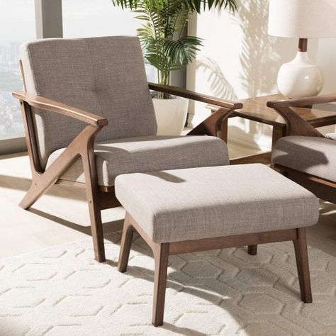 51 Chairs with Ottomans for a Perfect Comfort Pairing Poltrona Design, Brown Lounge, Mid Century Lounge, Lounge Chair And Ottoman, Light Grey Fabric, Mid Century Lounge Chairs, Chair And Ottoman Set, Mid Century Armchair, Modern Accent Chair