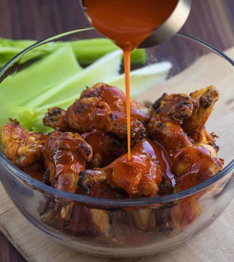 Baked Buffalo Chicken Wings, Franks Buffalo Sauce, Buffalo Chicken Wings Recipe, Marinated Chicken Wings, Cheese Stuffed Meatballs, Buffalo Chicken Meatballs, Baked Buffalo Chicken, Buffalo Chicken Wings, Amish Recipes