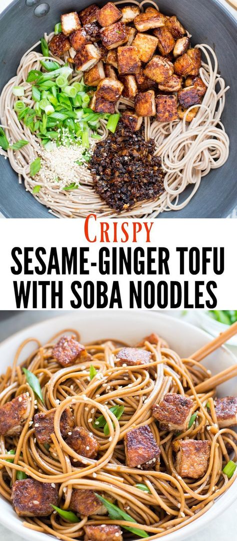 This Crispy Sesame Ginger Tofu with Soba Noodles is delicious, protein-rich and Vegan. The sweet and spicy sauce loaded with ginger and garlic brings a lot of flavor to the dish.  #easydinner #healthyrecipes #veganrecipes  #vegetarianrecipes #glutenfreerecipes  #stirfry Ginger Tofu, Soba Noodles Recipe, Lighter Recipes, Sweet And Spicy Sauce, Sesame Ginger, Soba Noodles, Recipe Community, Gf Recipes, Spicy Sauce