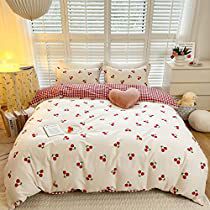 Cherry Bedding, Hearts Bedding, Cherry Bed, Kawaii Cherry, Cherry Hearts, Colorful Bedding Sets, Flower Hearts, Girl Bedding, Kids Duvet