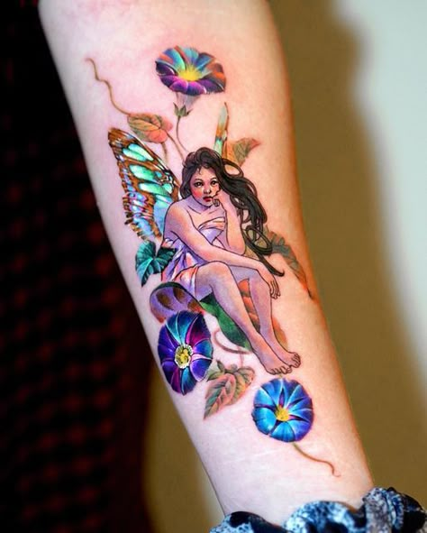 Flower Fairies Tattoo, Goth Rarity, Inspirational Wrist Tattoos, Gothic Fairy Tattoo, 30 Tattoo, Delicate Tattoos For Women, Horrible Tattoos, Self Love Tattoo, Fairy Tattoo Designs