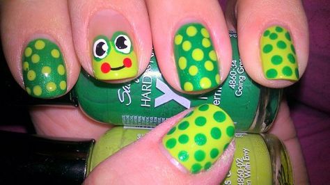 Frogs! Frog Nails, Animal Nail Designs, Manicure Designs, Animal Nail Art, Fingernail Designs, Animal Nails, Nails For Kids, Subscribe To My Youtube Channel, Toe Nail Designs