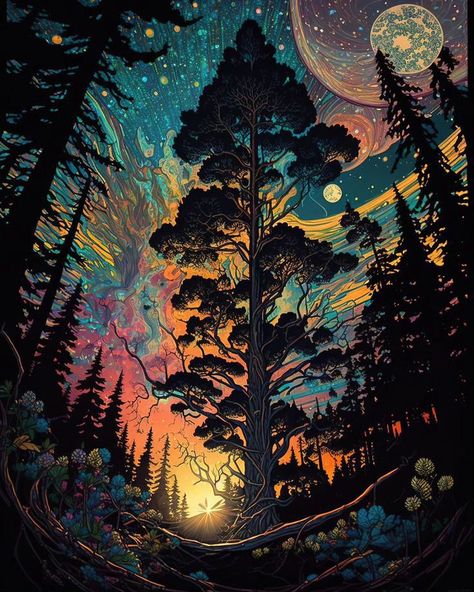 Landspace Drawing, Dream Illustration Surrealism Artworks, Trippy Landscape Art, Fantasy Landscape Art, Illustration Kunst, Artsy Pictures, Arte Inspo, Forest Art, Cool Wallpapers Art