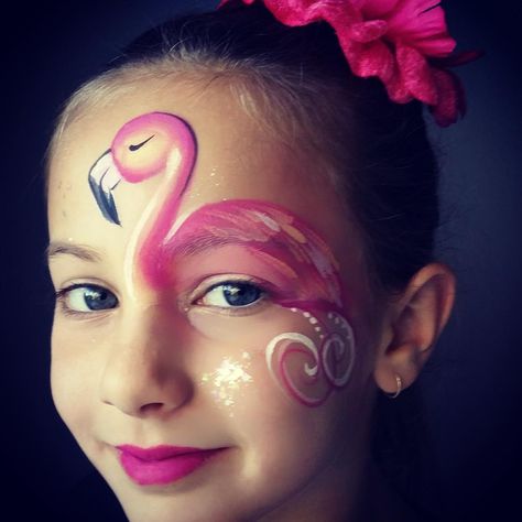 Flamingo Eye Design Flamingo Makeup Look, Flamingo Makeup, Flamingo Face Paint Easy, Flamingo Inspired Makeup, Hibiscus Face Paint, Flamingo Face Paint, Bodysuit Tattoos, Animal Face Paintings, Cheek Art