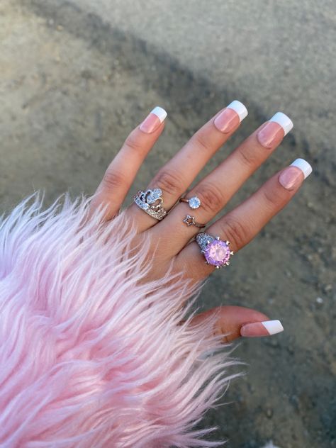 Early 2000s French Tip Nails, Girly French Tip Nails, 90s French Tip Nails Square, 2000 French Tip Nails, Pink Square French Tip Nails, 2000s French Tip, 2000s French Tip Nails, 90s French Tip, Y2k French Tip Nails