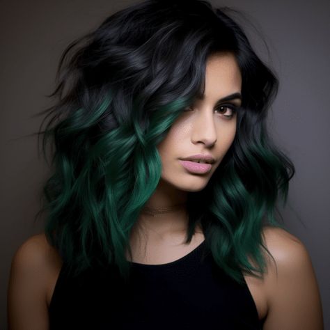 25 Gorgeous Balayage for Dark Hair Ideas Colors For Brunettes Hair, Dark Green Balayage Hair, Unique Highlights For Black Hair, Funky Dark Hair Color, Medium Length Hair With Color, Brunette Vivid Hair, Dark Roots Hair Color Ideas Brown, Dark Hair With Money Piece And Peekaboo, Maroon Underneath Hair