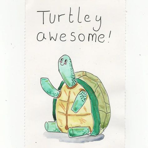 Hope you're day was turtley awesome --- A cute little watercolour painting of a turtle with added metallic watercolours on top. --- #illustration #punnyillustration #carddesigner #cuteillustrations #seaturtle #charlotsart #watercolourart Top Illustration, Turtley Awesome, A Turtle, Sea Turtle, Watercolour Painting, Turtles, Watercolor Art, Quick Saves, Design