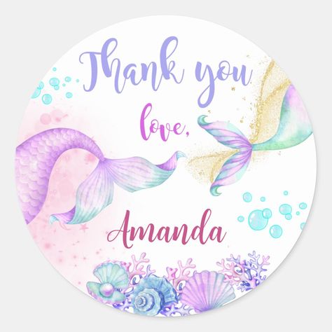 Mermaid Watercolor, Watercolor Birthday, Mermaid Birthday Party, Mermaid Birthday, Round Stickers, Gift Wrapping Supplies, Matching Items, Sticker Labels, Craft Party