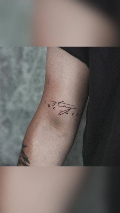 Linear Tattoos, Welding Tattoo, Kids Initial Tattoos, Tattoos Minimal, Tricep Tattoos, Bicep Tattoo Men, Simple Arm Tattoos, Cursive Tattoos, 13 Tattoos