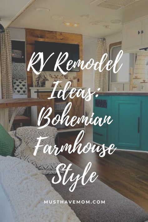 Boho Remodel, Rv Remodel Ideas, Farmhouse Rv, Boho Farmhouse Style, Bohemian Farmhouse Decor, Diy Wood Countertops, Vintage Trailers Restoration, Motorhome Remodel, Boho Farmhouse Decor