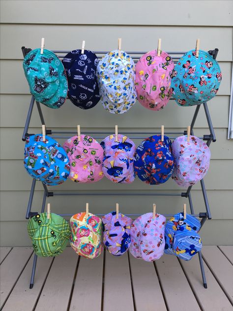 Great way to display my bucket hats at craft shows. 15 each side! #SMHstitches #buckethatready #reversiblehat #etsyshop Bucket Hat Display Ideas, How To Display Hats For Sale, Farmers Market Hat Display, Display Hats At Craft Fair, Display Hats For Sale, Beanie Display Ideas Craft Fairs, Craft Fair Hat Display, How To Display Hats At A Craft Show, Bucket Hat Display