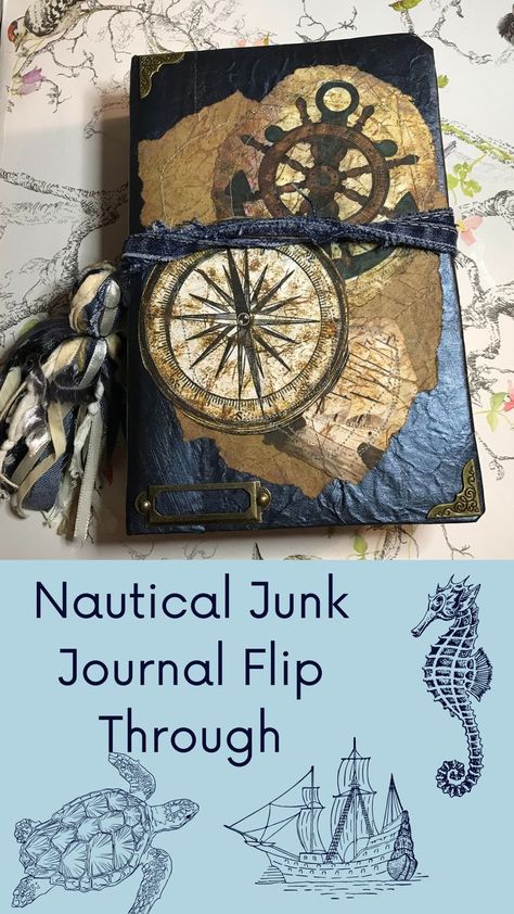 Sea Junk Journal, Nautical Junk Journal, Nautical Junk Journal Ideas, Pirate Junk Journal, Beach Junk Journal Ideas, Junk Journal Themes, Junk Journal Themes Ideas, Nautical Journal, Memory Journals