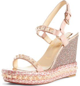 Luxury Wedges, Louboutin Wedges, Cycling Shoes Women, Expensive Shoes, Double Down, Christian Louboutin Heels, Louboutin Heels, Metallic Pink, Pink Heels