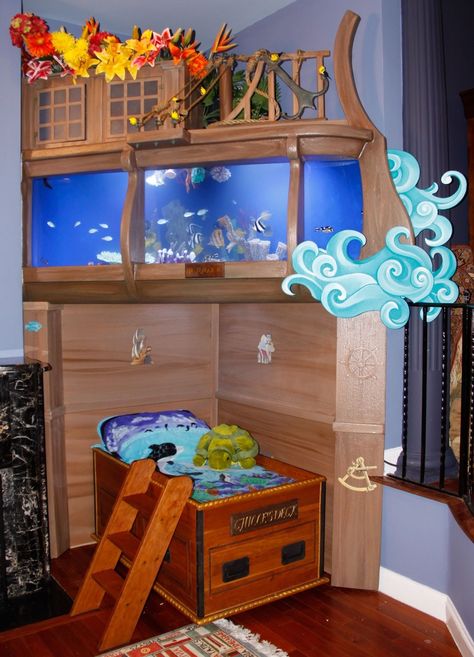 "Sea Chest Bed" Fish Tank Bed, Pirate Ship Bed, Amazing Aquariums, Cool Fish Tanks, Fish Tank Design, Home Aquarium, Cool Fish, Kids Bed, Tanked Aquariums