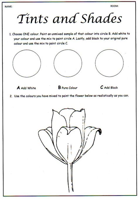 Tint+and+Shade+Art+Worksheet Classe D'art, Art Handouts, Art Lessons Middle School, 4th Grade Art, 5th Grade Art, Art Theory, Colour Theory, Art Worksheets, Value In Art