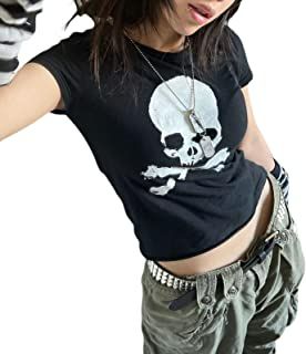 Estilo Harajuku, Y2k Shorts, Estilo Grunge, Fashion Y2k, Skull Clothing, Moda Punk, Fairy Grunge, Aesthetic Shirts, Cropped Tops