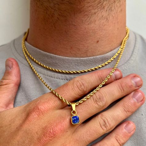 Mens Gold Necklace, Men Gold Chain, Gold Chain Pendant, Gold Necklace For Men, Dope Jewelry Accessories, Necklace Mens, Mens Gold Jewelry, Mini Gold, Lapis Lazuli Pendant