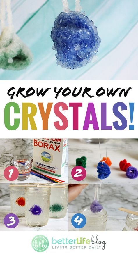 How To Grow Crystals, Borax Crystals Diy, Science Crafts For Kids, Grow Crystals, Crystals For Kids, Make Crystals, Grow Your Own Crystals, Diy Science Projects, Borax Crystals