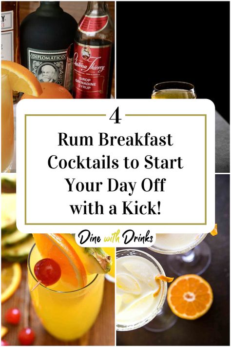 Collage of 4 rum breakfast cocktails. Boozy Breakfast, Breakfast Cocktail, Brunch Cocktail Recipes, Morning Cocktail, Breakfast Cocktails, Hosting Brunch, Good Rum, Rum Recipes, Cocktail Photography