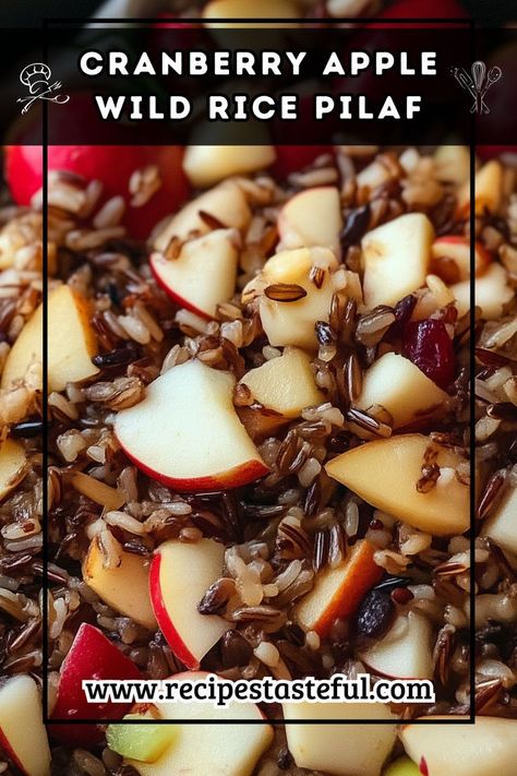 A delicious and hearty side dish featuring wild rice, sweetened dried cranberries, and chopped apples, finished with toasted pecans and fresh herbs. Perfect for holidays or everyday meals. Wild Rice Pilaf, Apple Chicken, Cranberry Apple, Rice Pilaf, Apple Cranberry, Wild Rice, Toasted Pecans, Dried Cranberries, Pecans