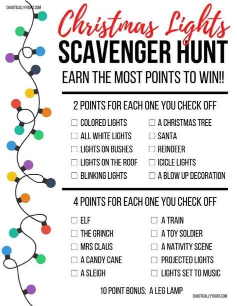 Christmas Light Scavenger Hunt Free, Christmas Light Scavenger Hunt Printable, Christmas Lights Scavenger Hunt, Christmas Light Scavenger Hunt, Christmas Charades, Kids Hunting, Reindeer Lights, Fun Christmas Activities, Christmas Light Displays