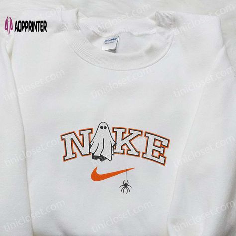 Nike Inspired, Embroidered Apparel, Cartoon Shirts, Cartoon Sweatshirts, Halloween Hoodie, Nike Sweatshirts, Ghost Halloween, Embroidered Sweatshirt, Nike Hoodie