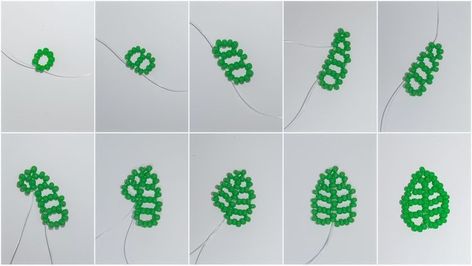 Easy Beads Patterns, Beaded Leaf Tutorial, Pony Bead Projects, Seed Bead Jewelry Patterns, Seed Bead Crafts, Beaded Leaf, Beading Jewelery, Bead Charms Diy, Beaded Necklace Diy