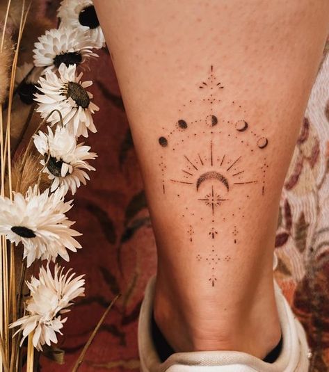 Fine Line Boho Tattoo, Fine Line Tattoo Spiritual, Celestial Woman Tattoo, Celestial Mandala Tattoo, Celestial Underboob Tattoo, Mandala Tattoo Design Women, Wrist Hand Tattoo, Boho Tattoo, Cosmic Tattoo