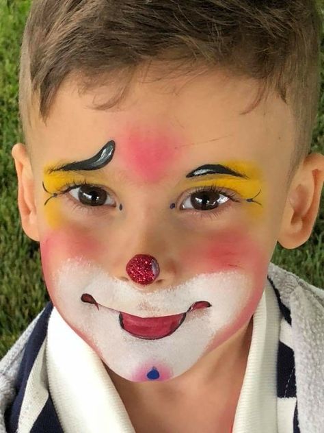 Circus Theme Face Painting, Cute Clown Makeup For Kids, Cute Clown Face Paint, Kid Clown Makeup, Kids Clown Makeup, Circus Face Paint, Face Painting Images, Karneval Diy, Clown Face Paint