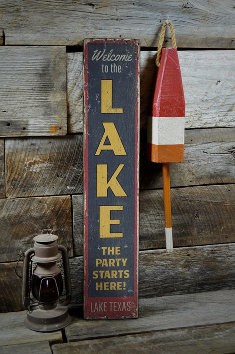 Wooden Lake Signs Outdoors Wooden Sign Lake Decor Old | Etsy Knotty Pine Trim, Camping Girl, Pine Trim, Gather Sign, Fishing Cabin, Haus Am See, Lake Decor, Handmade Wood Signs, How To Make Signs