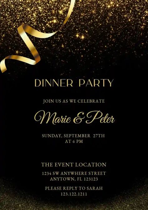 Dinner Party Invitations, Invitation Maker, Online Invitations, Gold Ribbons, Party Invite Template, Dinner Party, Party Invitations, Invitation Template