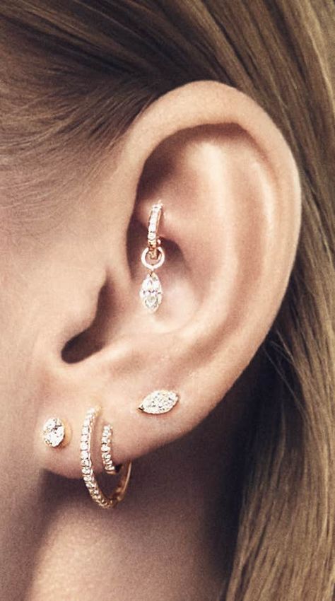 Curated ears: the cool way to stack your piercings | London Evening Standard Curated Ears, Constellation Piercings, Ear Peircings, Types Of Ear Piercings, Cool Ear Piercings, Pretty Ear Piercings, Maria Tash, Cute Ear Piercings, Piercings Unique