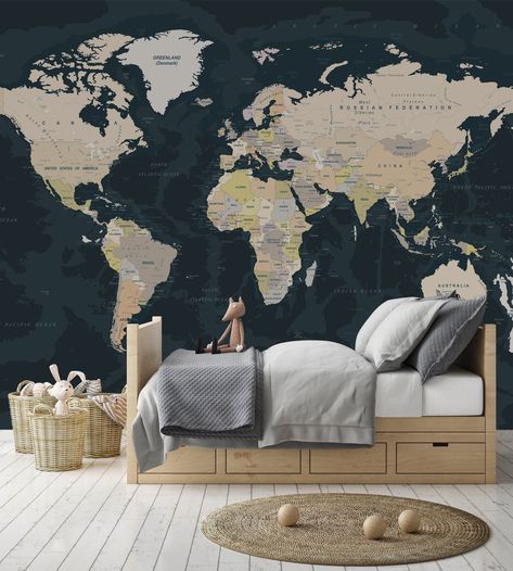 Peel And Stick Wall Murals, Desk Room, Teenage Boy Room, Blue Background Wallpapers, Cloud Technology, Map Murals, World Map Wallpaper, Wallpaper Project, Floor Bathroom