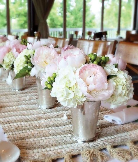 Table Centerpieces - How Much Are Peonies Per Stem? - EverAfterGuide White Wedding Flowers Centerpieces, Pink Wedding Centerpieces, Romantic Bridal Shower, Hydrangea Centerpiece, Diy Hack, Bridesmaid Luncheon, Peonies And Hydrangeas, Bridal Shower Flowers, Bridal Shower Centerpieces