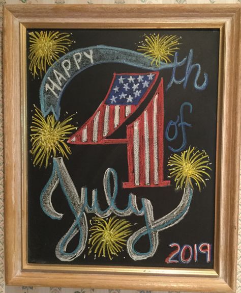 Chalkboard Art 4th of July Canada Day Chalkboard Art, Fourth Of July Chalkboard Art, 4th Of July Chalkboard Art, Patriotic Chalkboard, Sidewalk Games, Fourth Of July Chalkboard, Specials Board, Chalkboard Art Quotes, Window Paint