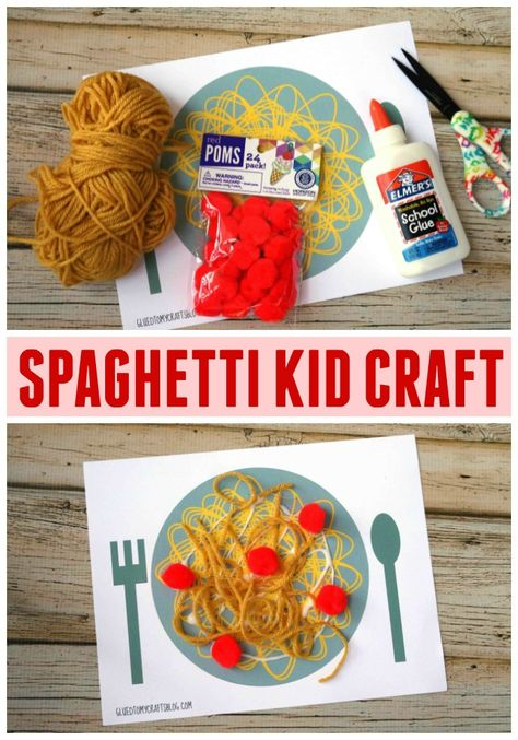 Paper and Yarn Spaghetti Kid Craft Idea - includes a FREE printable to get you started! Aktiviti Tadika, Kids Food Crafts, Cooking Theme, Ella Rose, Safety Poster, Food Activities, Nutrition Shakes, Daycare Activities, Games Activities