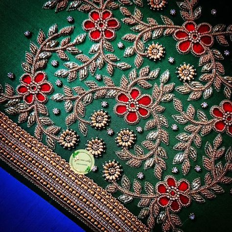 Floral Design Aari Work Blouse, Neck Border Embroidery Designs, Flower Aari Work Blouse Designs, Thilagam Shape Aari Work, Leaf Design Aari Work Blouse, Tamil Greetings, Bridal Blouse Design, Magam Work Designs, Butterfly Quilt Pattern