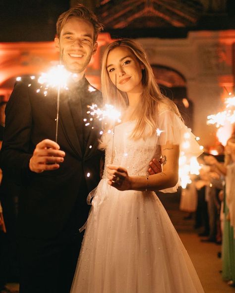 At midnight we ended the night with a sparklers send off. Everything about the evening was so magical. ✨ Thanks @jessicakobeissi for… Pewdiepie And Marzia, Felix Pewdiepie, Kew Gardens Wedding, Marzia And Felix, Marzia Kjellberg, Marzia Bisognin, Felix Kjellberg, Swedish Wedding, Wedding Atelier