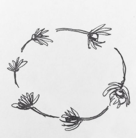 Daisy chain design, ink fine liner Tattoo ideas Daisy Crown Tattoo, Daisy Chain Drawing, Daisy Chain Illustration, Daisy Wreath Tattoo, Fine Line Daisy Chain Tattoo, Daisy Stick And Poke, Hippy Tattoo, Daisy Chain Tattoo, Purity Culture